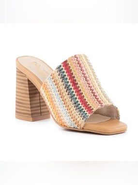 Seychelles Sandals Women Sz 9 Raffia Adapt Multi Colorful Square Toe Block Heel